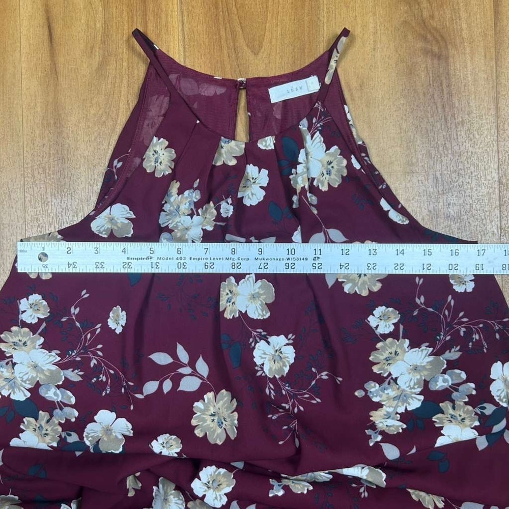 Lush Maroon Floral Mini Dress Women’s Size S - Sleeveless High Neck Swing Dress - Picture 6 of 8